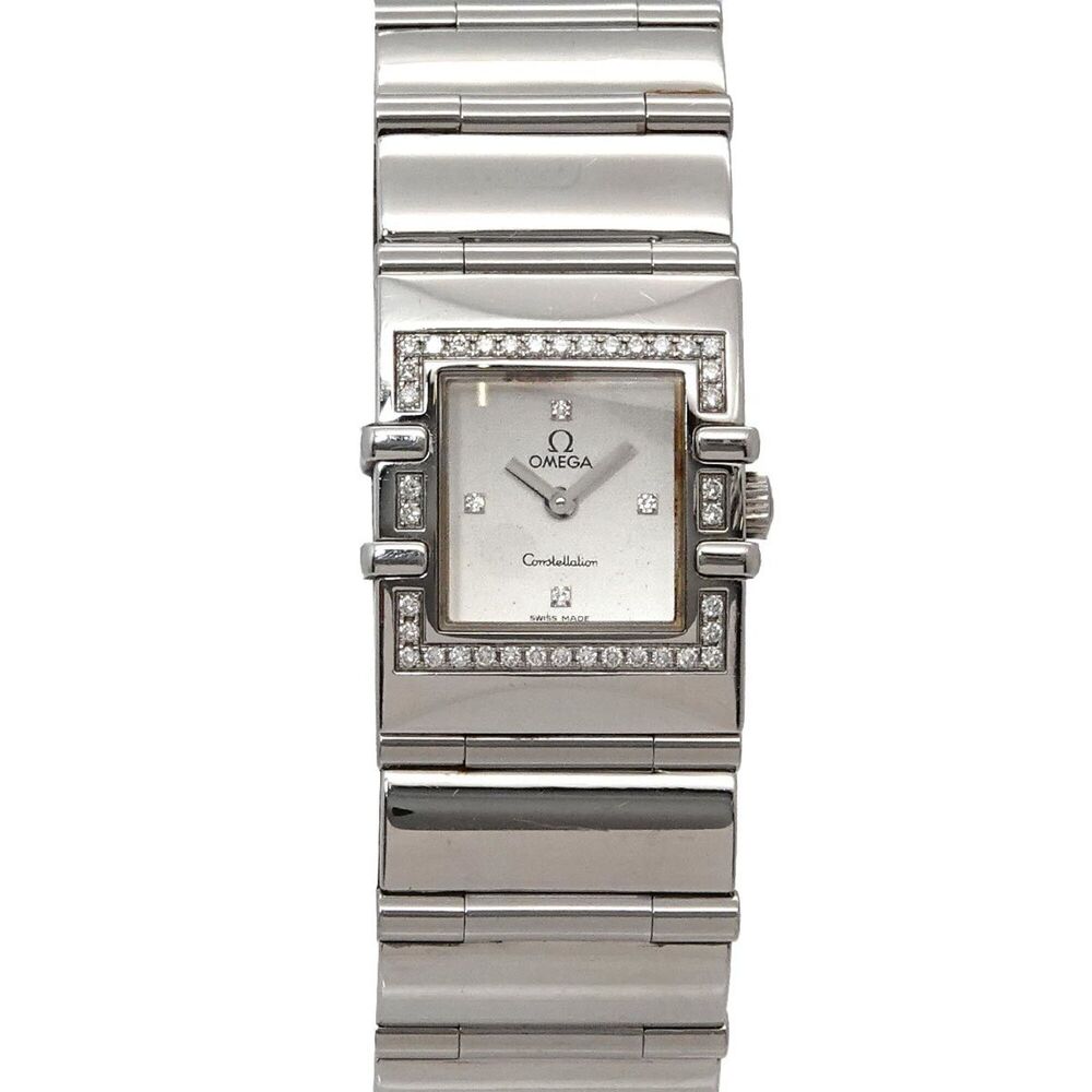 Omega Constellation Carre Quadra 1528 36 Diamond Bezel Ladies Watch 4P Silver...